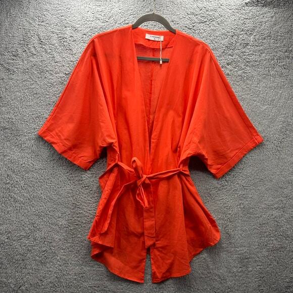 Commense NWOT XL Orange Kimono Linen Blend Open Front Belt Casual Top - Picture 5 of 7